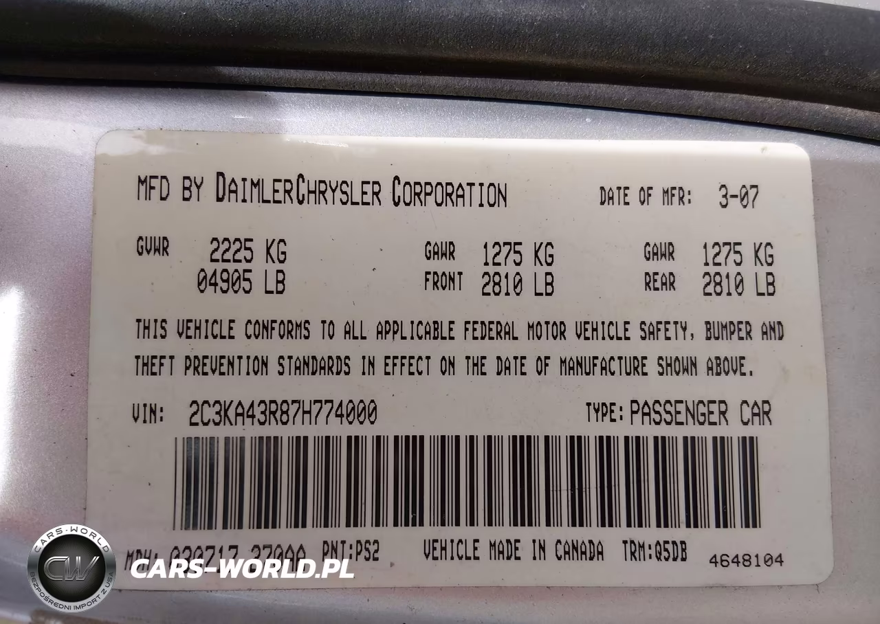 2007 Chrysler 300 VIN:2C3KA43R87H774000 - 9