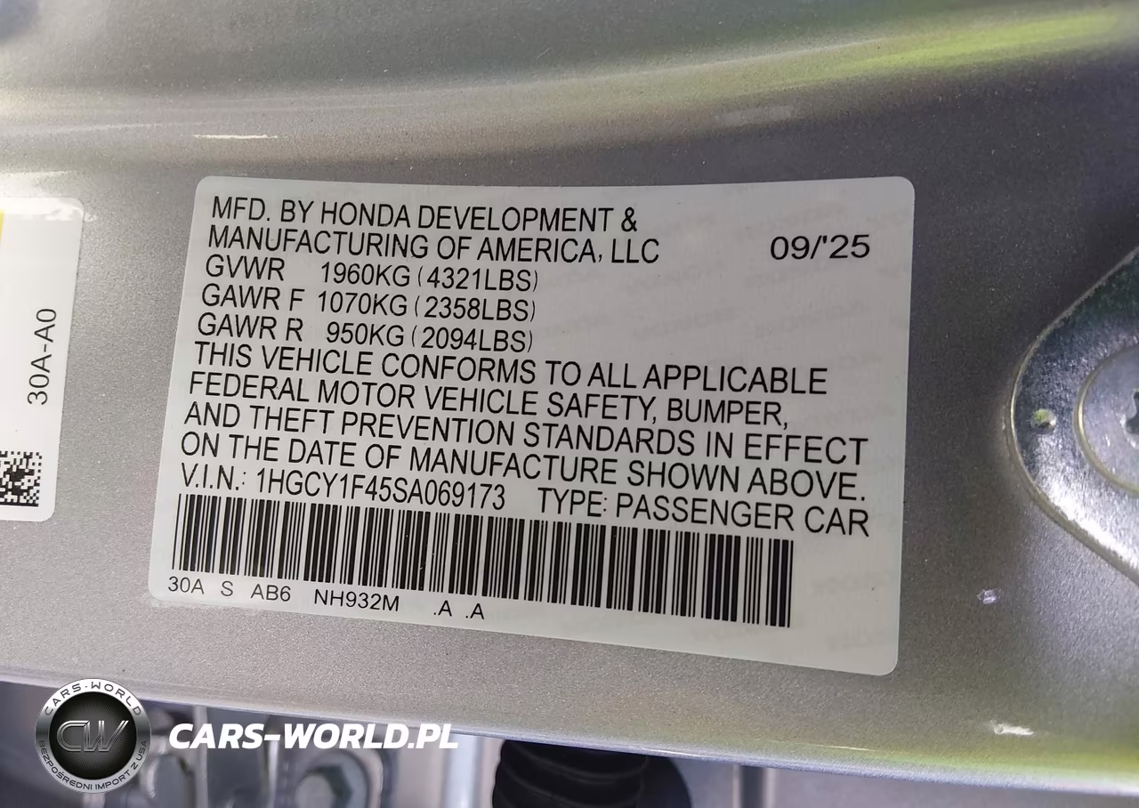 2025 Honda Accord Se VIN:1HGCY1F45SA069173 - 9