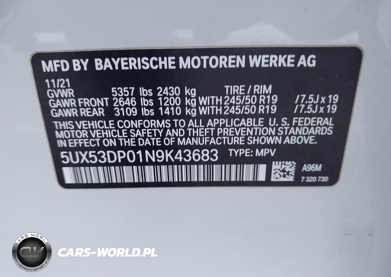 2022 BMW X3 xDrive30I VIN:5UX53DP01N9K43683 - 9