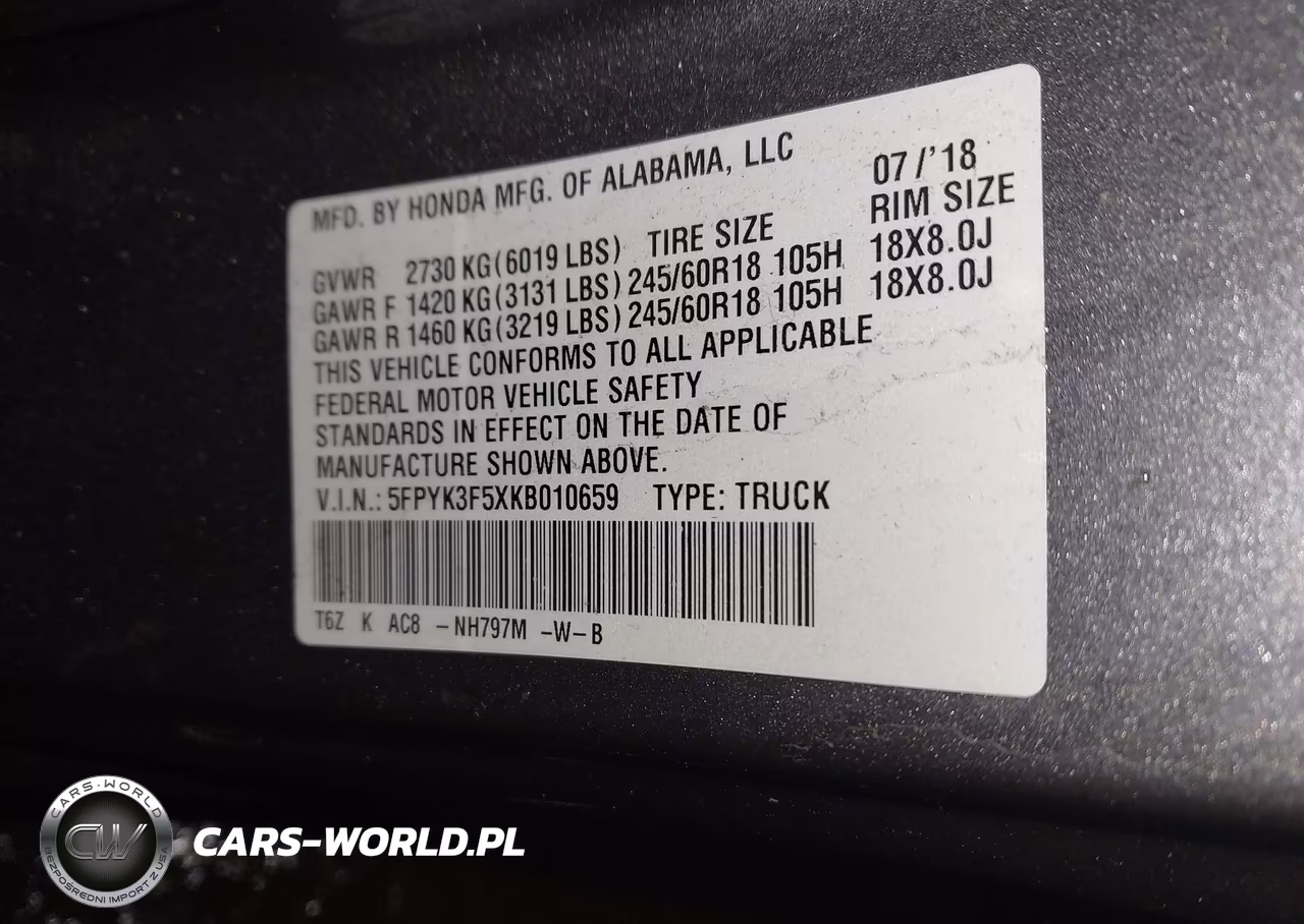 2019 Honda Ridgeline Rtl VIN:5FPYK3F5XKB010659 - 9