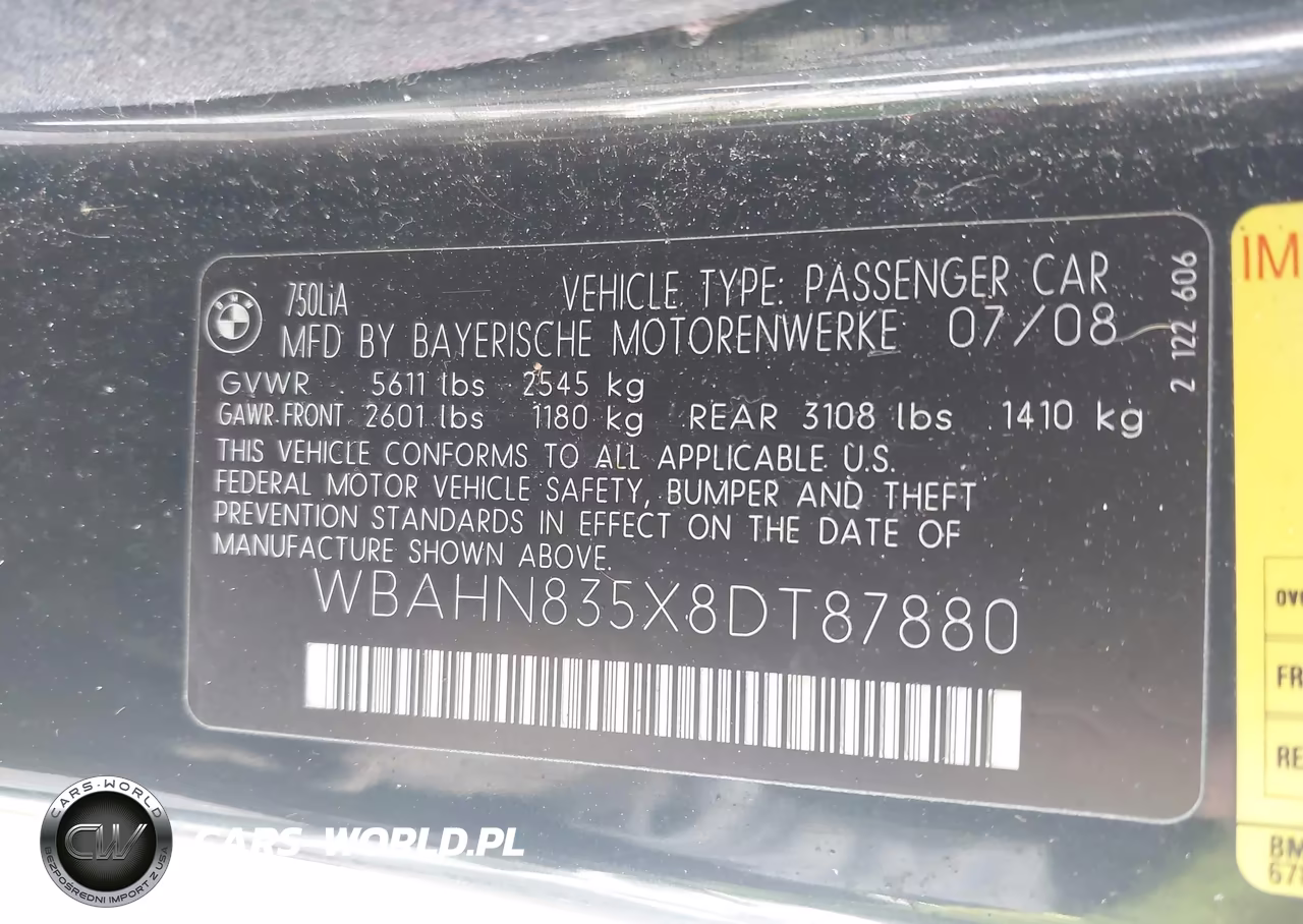 2008 BMW 750Li VIN:WBAHN835X8DT87880 - 9