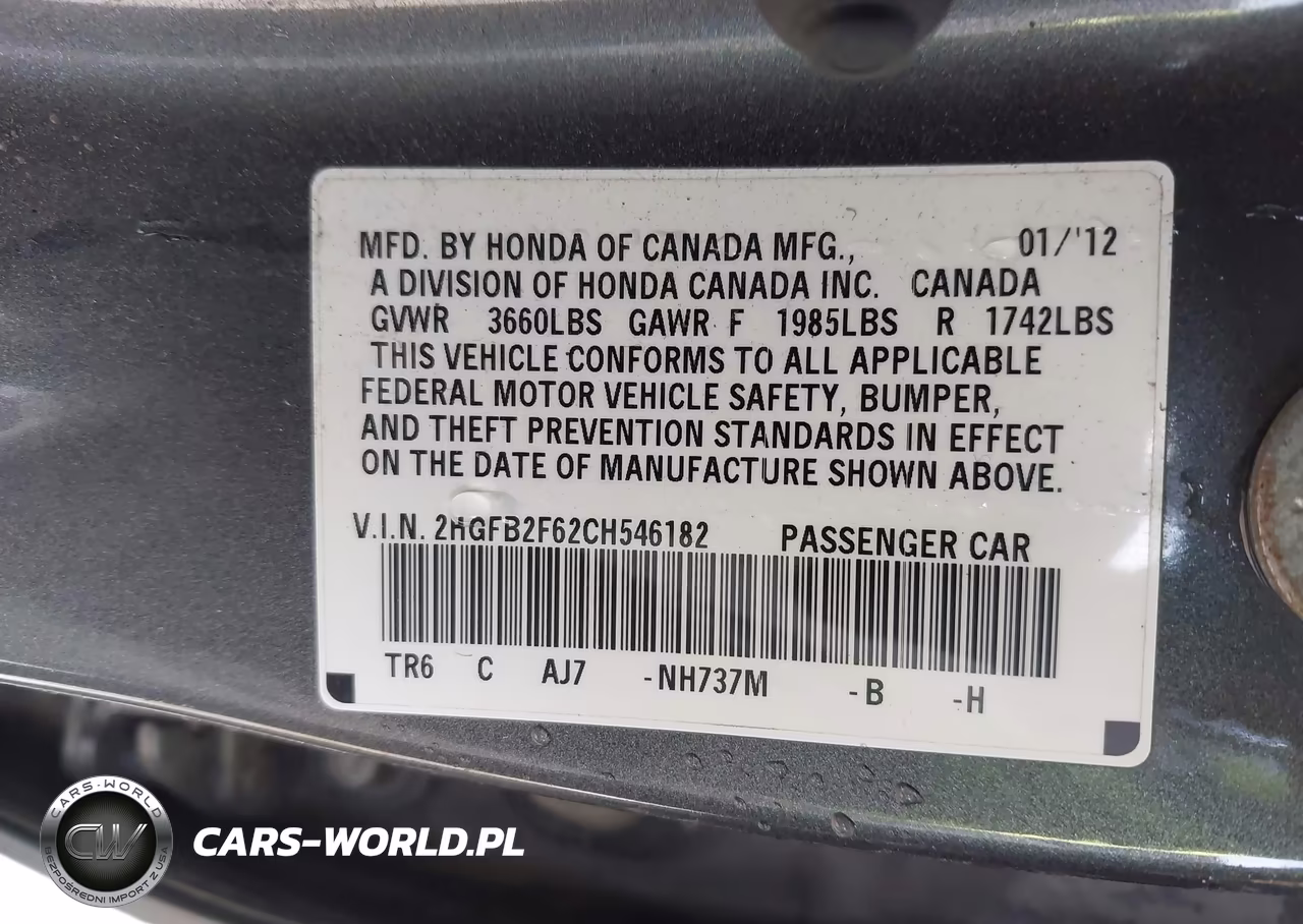 2012 Honda Civic Hf VIN:2HGFB2F62CH546182 - 9
