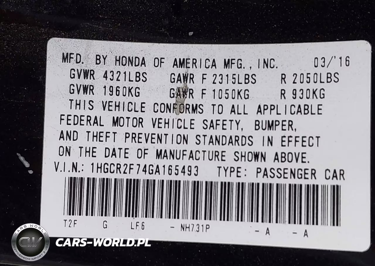 2016 Honda Accord Ex VIN:1HGCR2F74GA165493 - 9