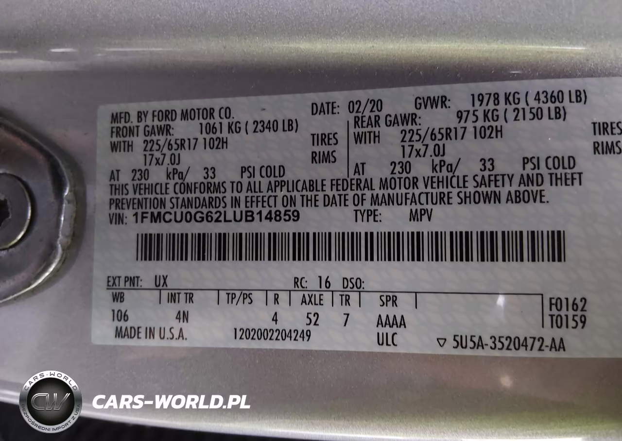 2020 Ford Escape Se VIN:1FMCU0G62LUB14859 - 9