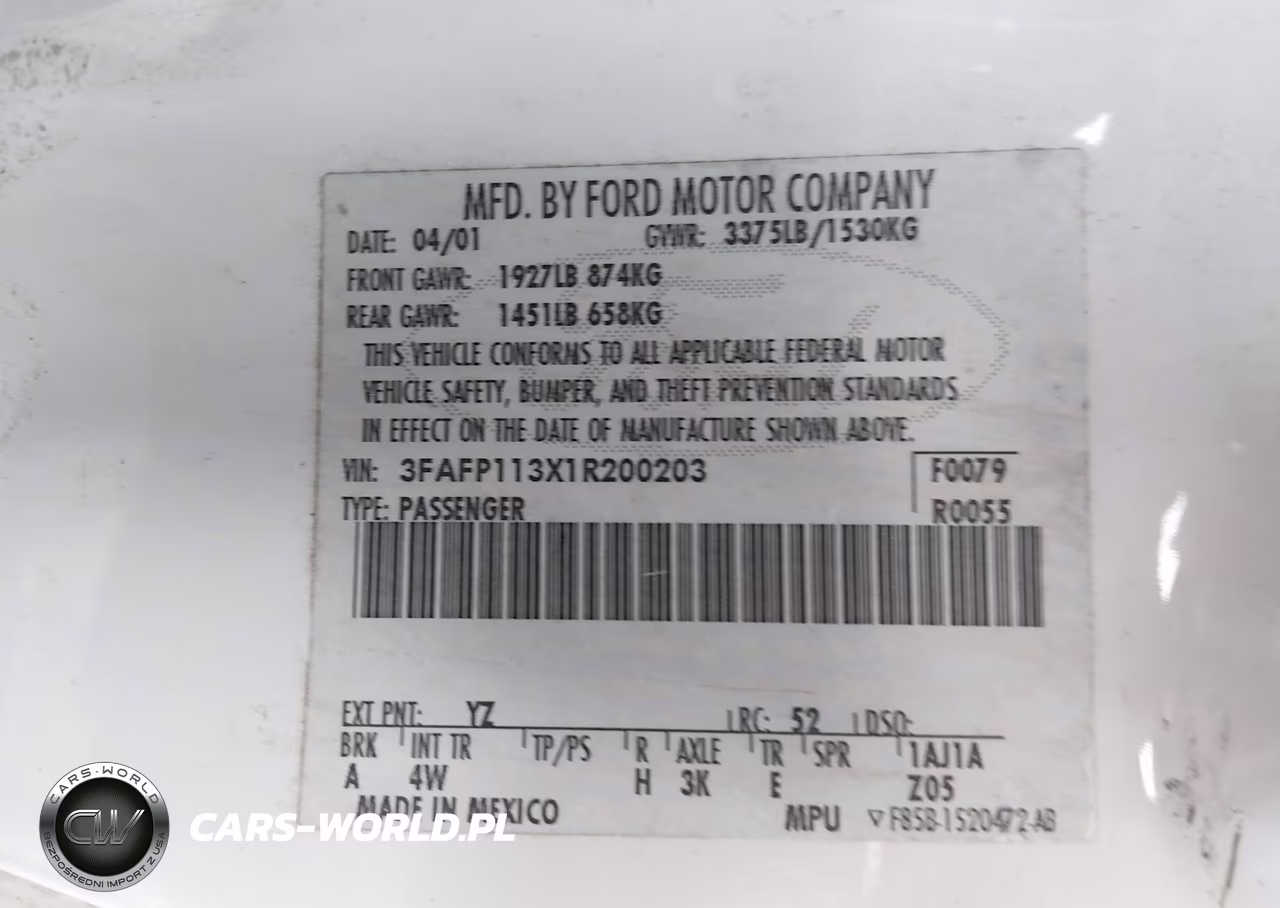 2001 Ford Escort Zx2 VIN:3FAFP113X1R200203 - 9