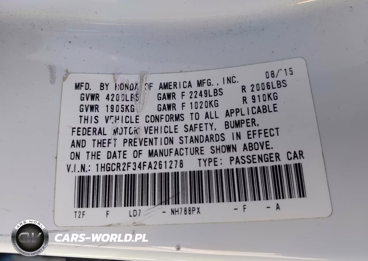2015 Honda Accord Lx VIN:1HGCR2F34FA261278 - 9
