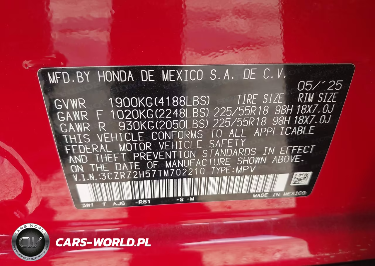 2026 Honda Hr-V Awd Sport VIN:3CZRZ2H57TM702210 - 9