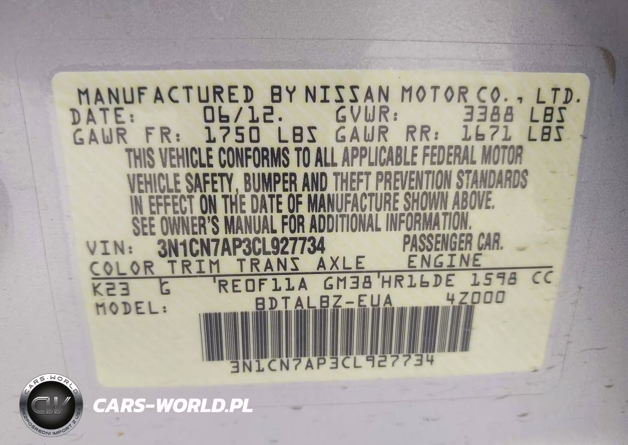 2012 Nissan Versa 1.6 Sv VIN:3N1CN7AP3CL927734 - 9