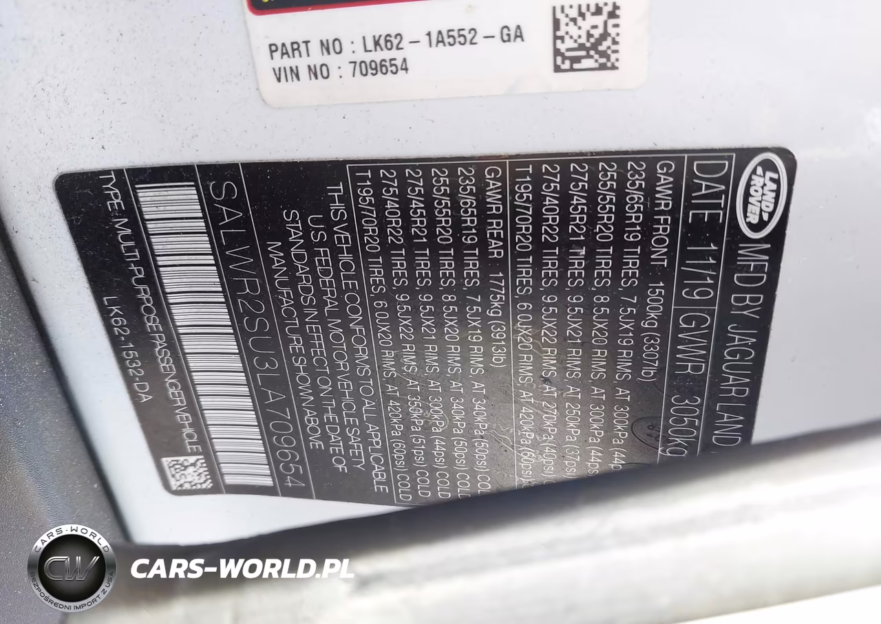2020 Land Rover Range Rover Sport Hse Mhev VIN:SALWR2SU3LA709654 - 9