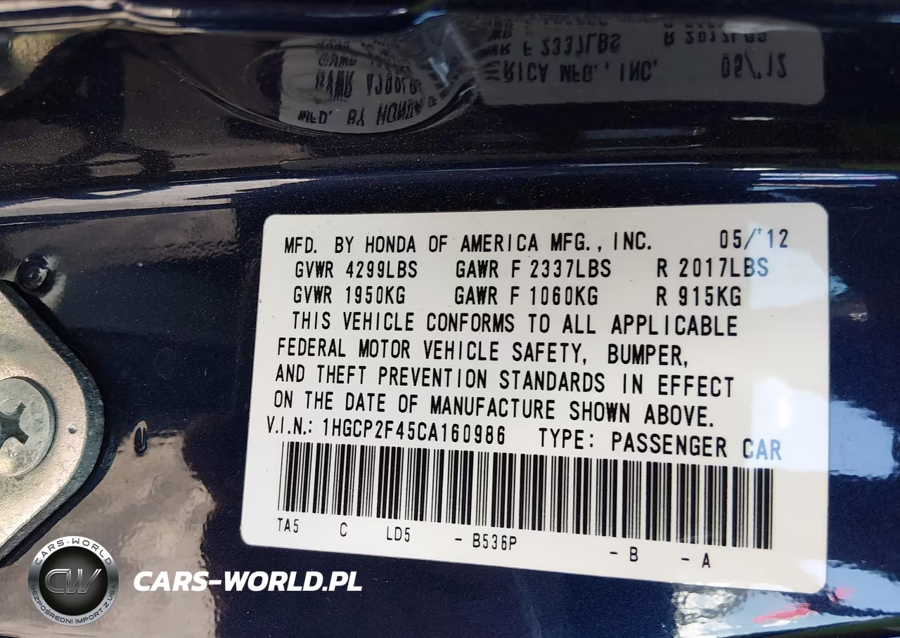 2012 Honda Accord 2.4 Lx-P VIN:1HGCP2F45CA160986 - 9