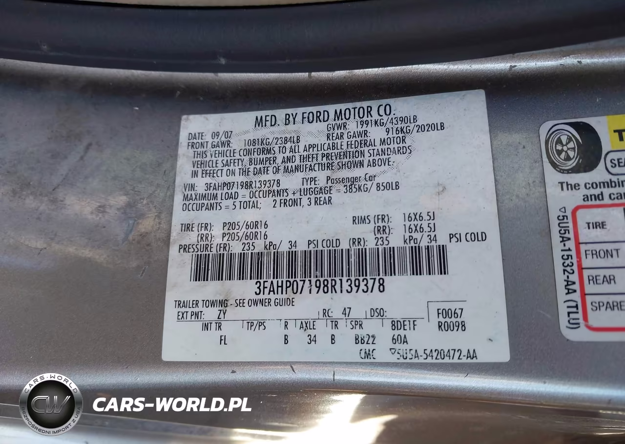2008 Ford Fusion Se VIN:3FAHP07198R139378 - 9