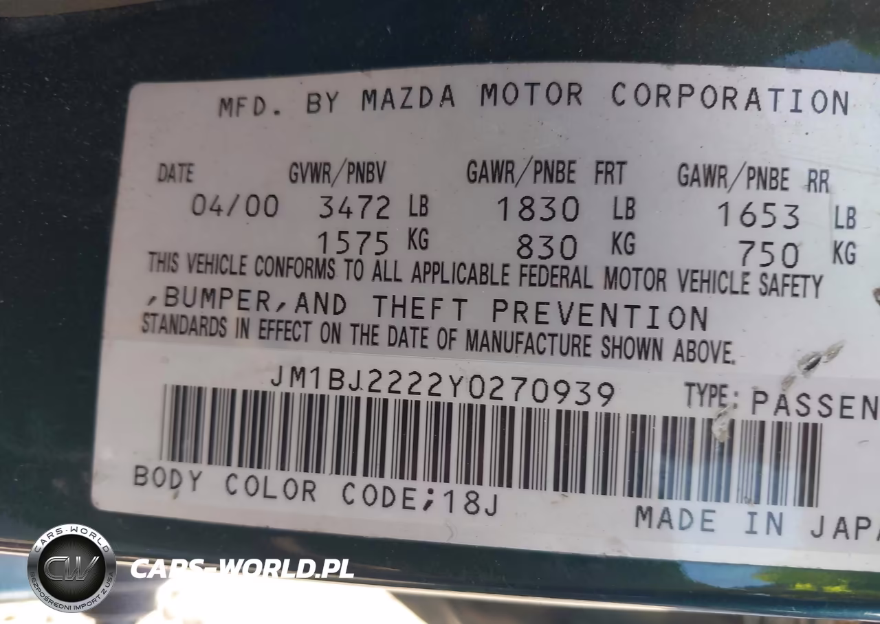 2000 Mazda Protege Dx-Lx VIN:JM1BJ2222Y0270939 - 9
