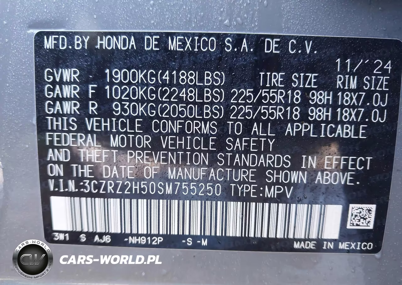 2025 Honda Hr-V Awd Sport VIN:3CZRZ2H50SM755250 - 9