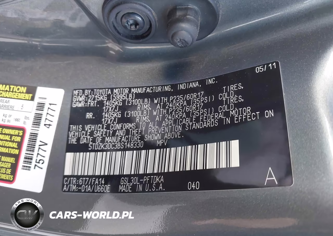 2011 Toyota Sienna Base V6 VIN:5TDZK3DC3BS148330 - 9