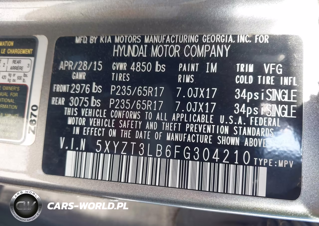 2015 Hyundai Santa Fe Sport 2.4L VIN:5XYZT3LB6FG304210 - 9