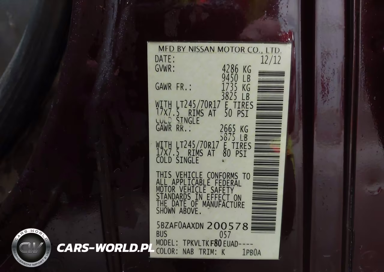2013 Nissan Nv Passenger Nv3500 Hd Sv V8 VIN:5BZAF0AAXDN200578 - 9