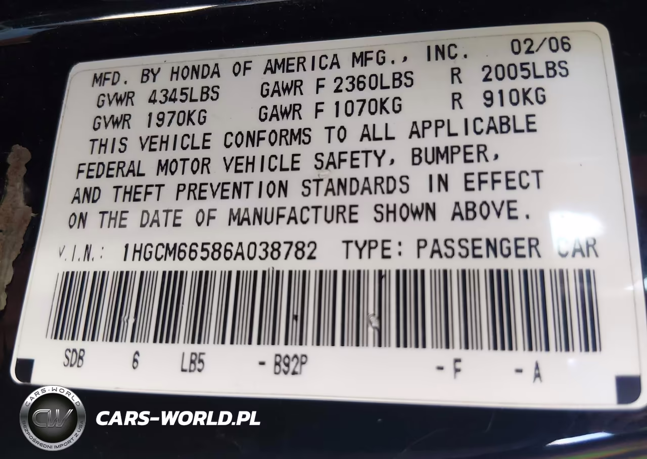 2006 Honda Accord 3.0 Ex VIN:1HGCM66586A038782 - 9
