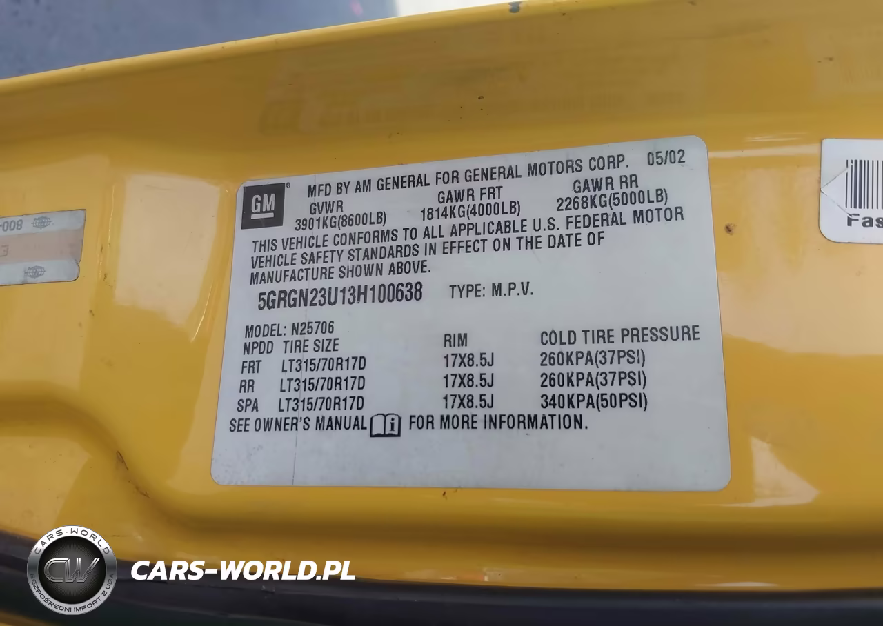 2003 Hummer H2 VIN:5GRGN23U13H100638 - 9