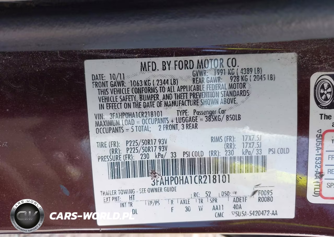 2012 Ford Fusion Se VIN:3FAHP0HA1CR218101 - 9