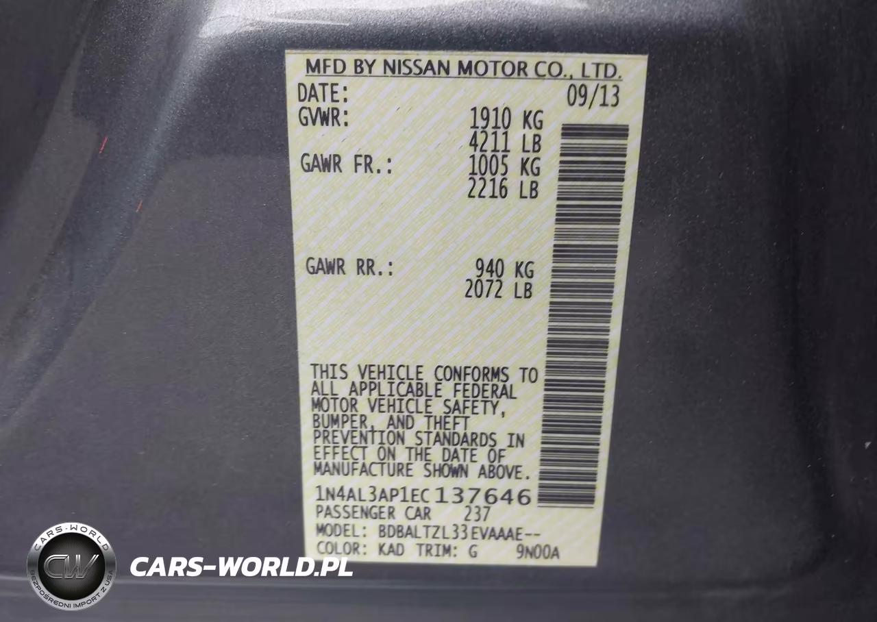 2014 Nissan Altima 2.5 Sv VIN:1N4AL3AP1EC137646 - 9