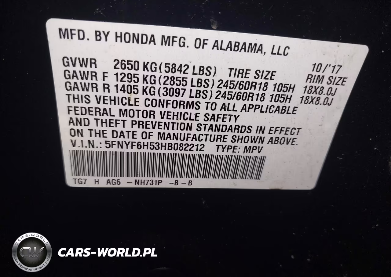 2017 Honda Pilot Ex-L VIN:5FNYF6H53HB082212 - 9
