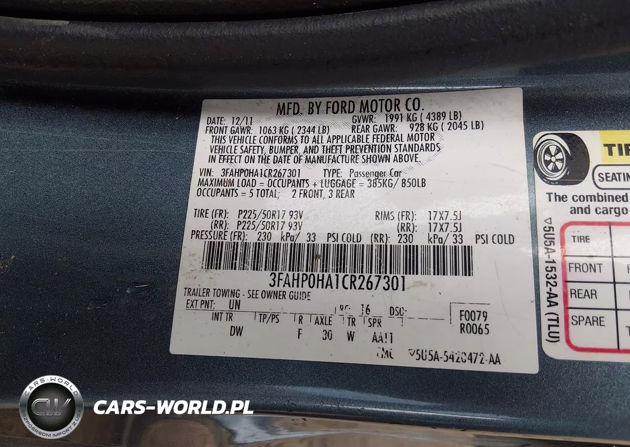 2012 Ford Fusion Se VIN:3FAHP0HA1CR267301 - 9