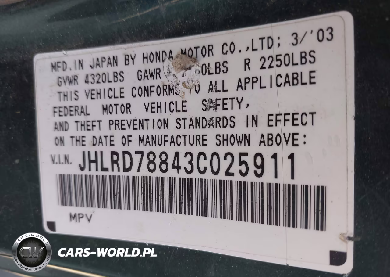 2003 Honda Cr-V Ex VIN:JHLRD78843C025911 - 9