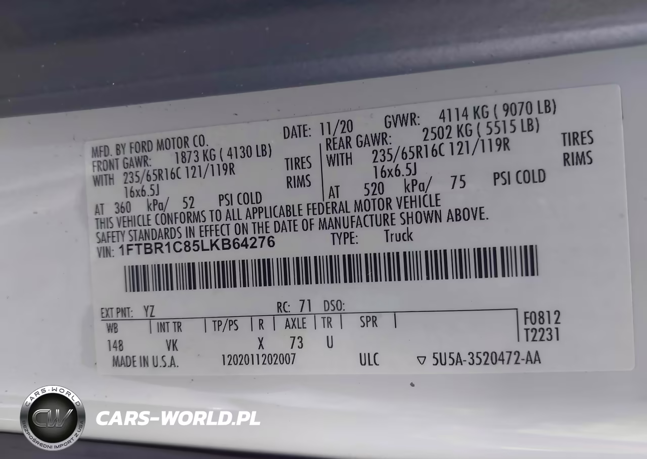2020 Ford Transit-250 VIN:1FTBR1C85LKB64276 - 9