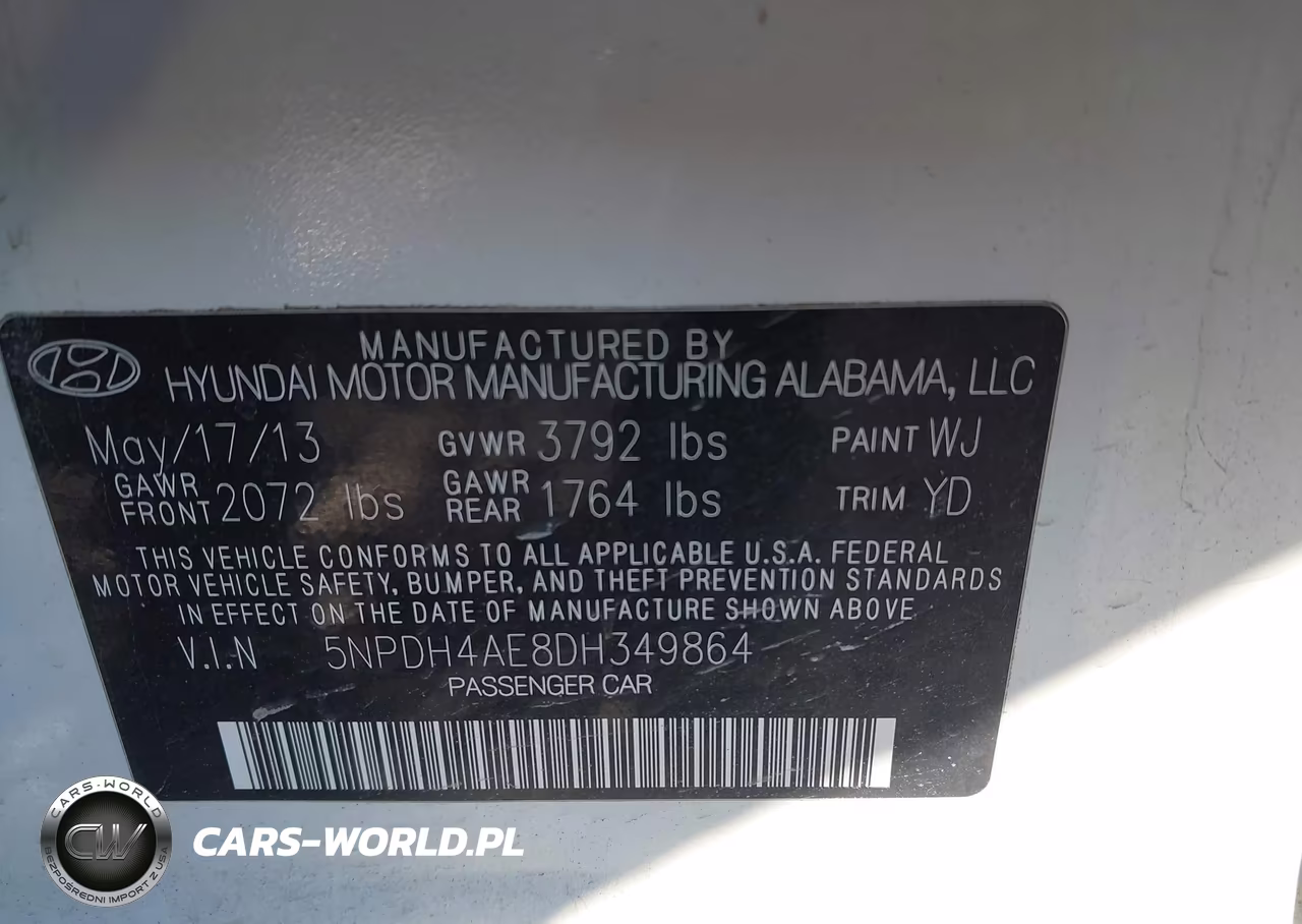 2013 Hyundai Elantra Gls VIN:5NPDH4AE8DH349864 - 9