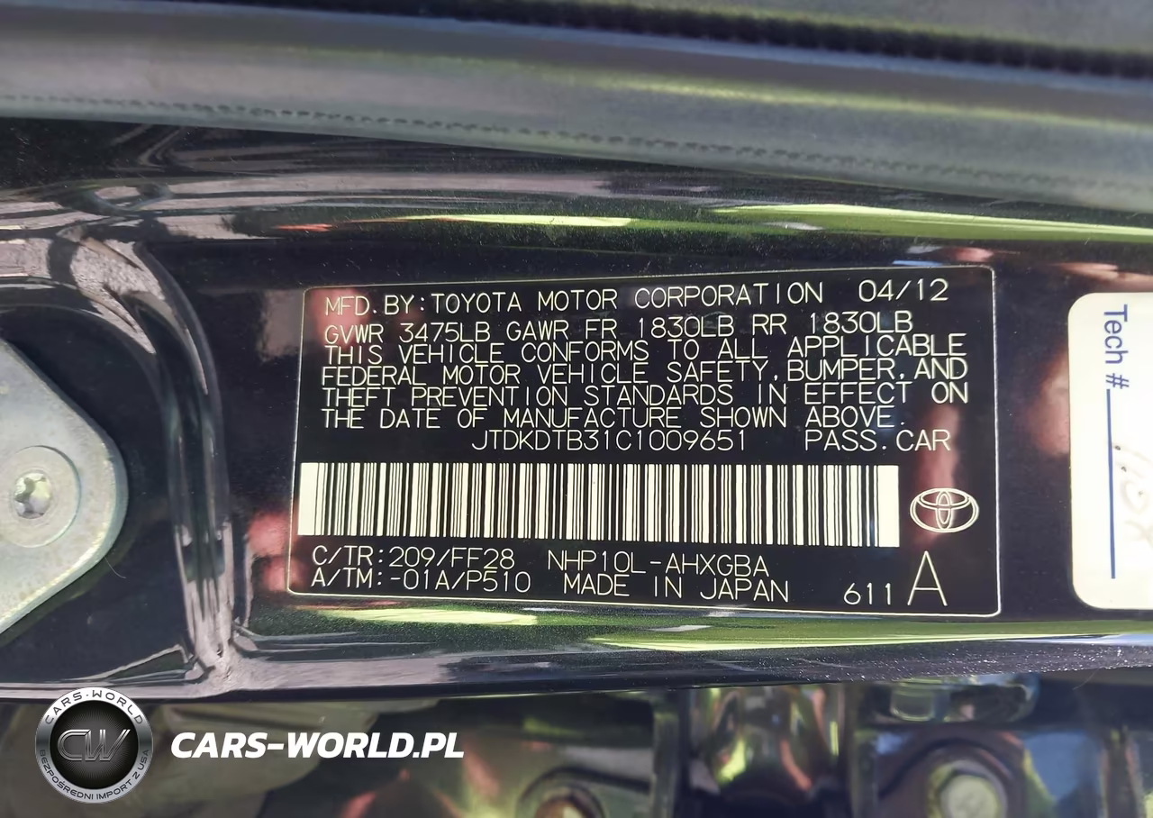 2012 Toyota Prius C Three VIN:JTDKDTB31C1009651 - 9