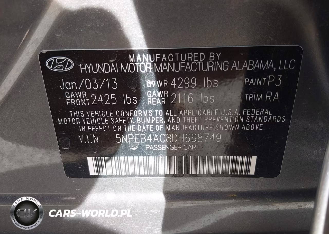 2013 Hyundai Sonata Gls VIN:5NPEB4AC8DH668749 - 9