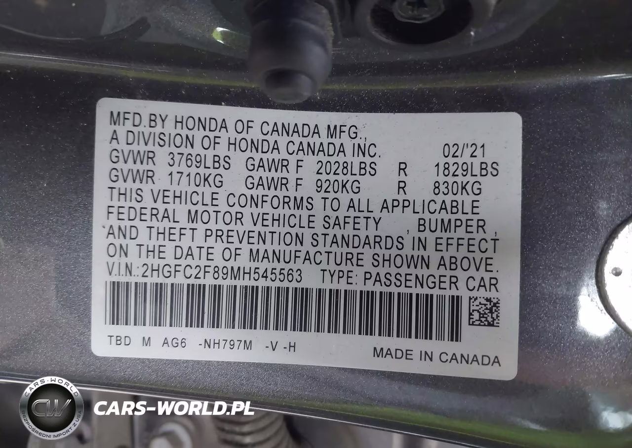 2021 Honda Civic Sport VIN:2HGFC2F89MH545563 - 9