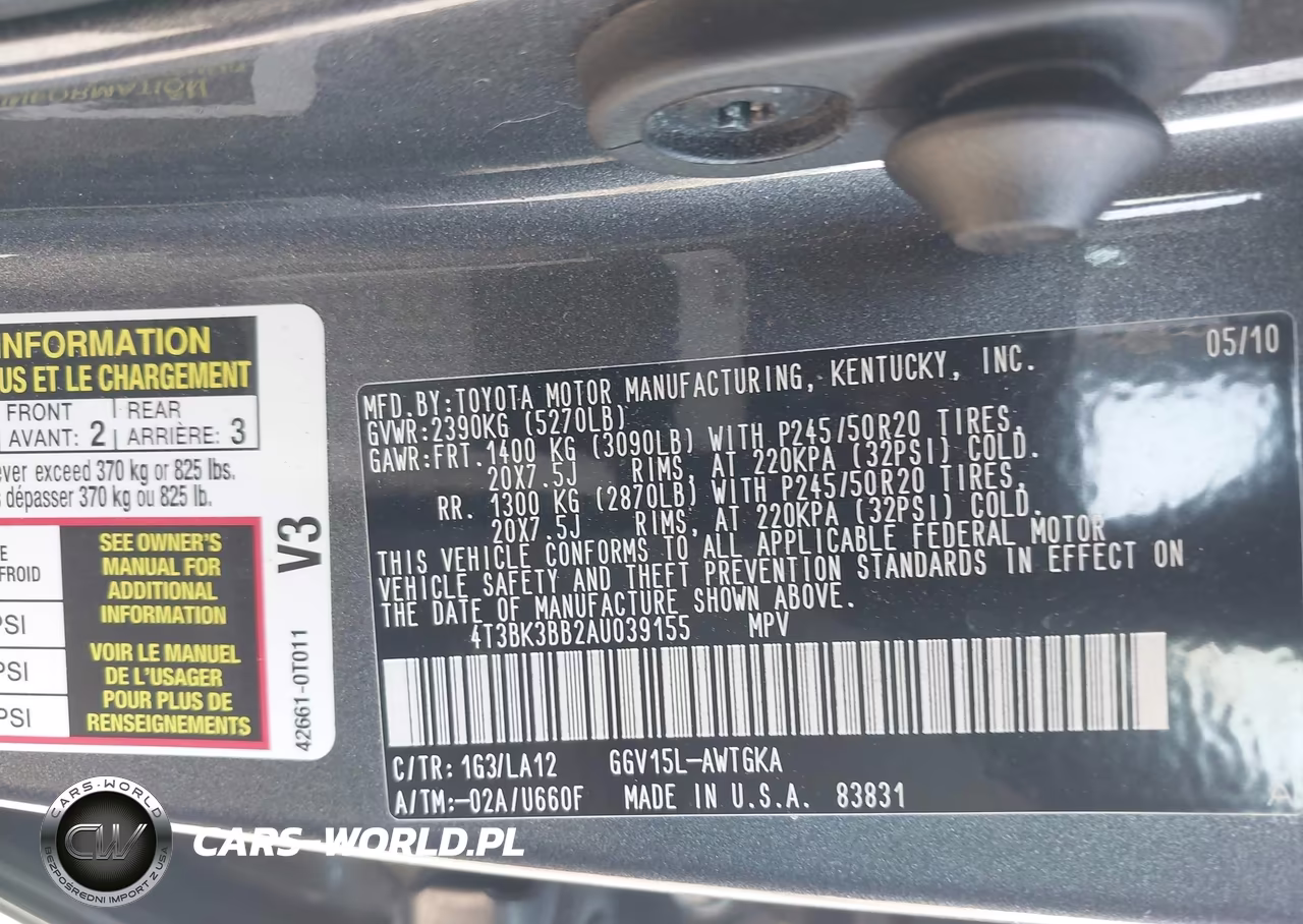 2010 Toyota Venza Base V6 VIN:4T3BK3BB2AU039155 - 9