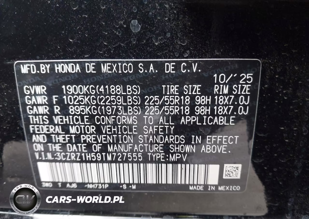 2026 Honda Hr-V 2Wd Sport VIN:3CZRZ1H59TM727555 - 9