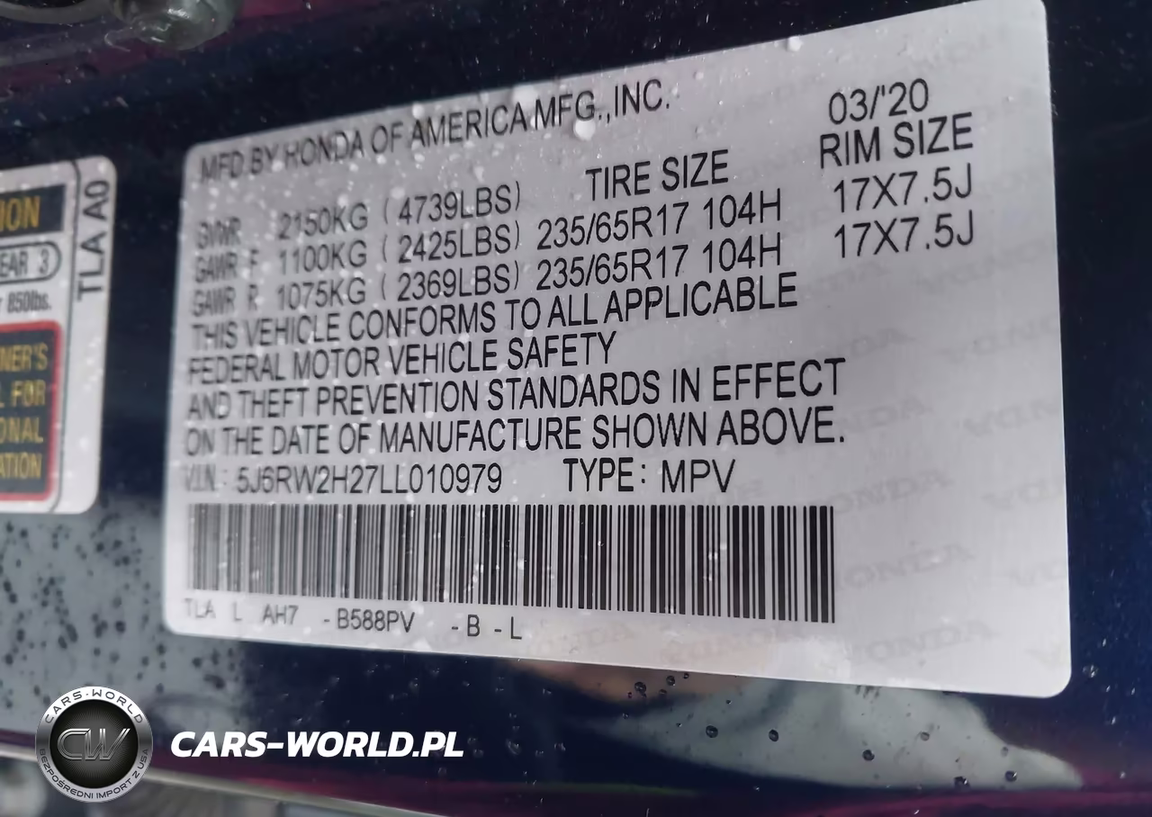 2020 Honda Cr-V Awd Lx VIN:5J6RW2H27LL010979 - 9