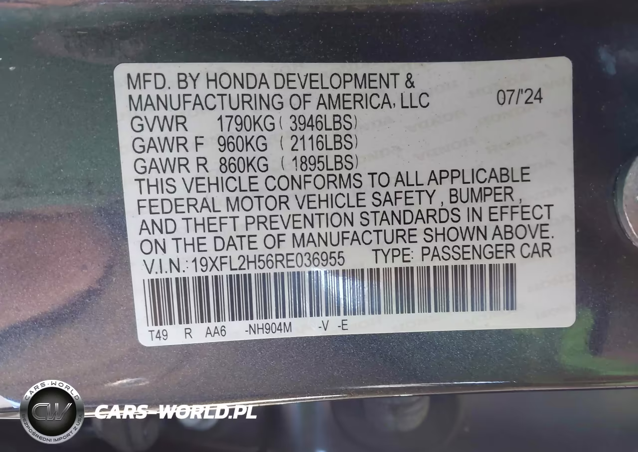 2024 Honda Civic Lx VIN:19XFL2H56RE036955 - 9