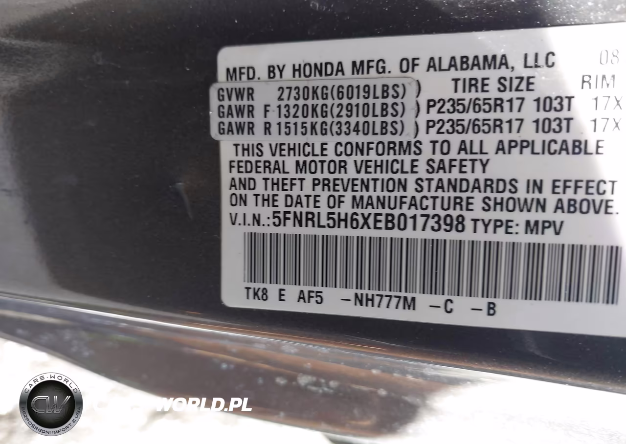 2014 Honda Odyssey Ex-L VIN:5FNRL5H6XEB017398 - 9