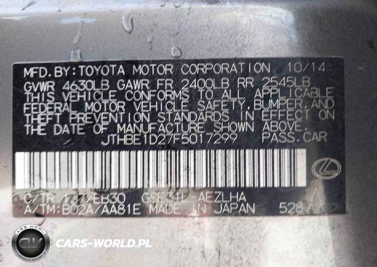 2015 Lexus Is 350 VIN:JTHBE1D27F5017299 - 17