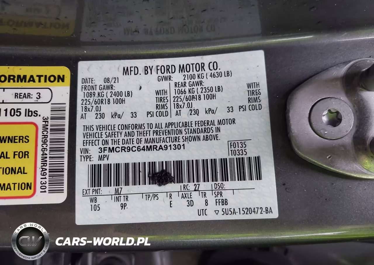 2021 Ford Bronco Sport Outer Banks VIN:3FMCR9C64MRA91301 - 9