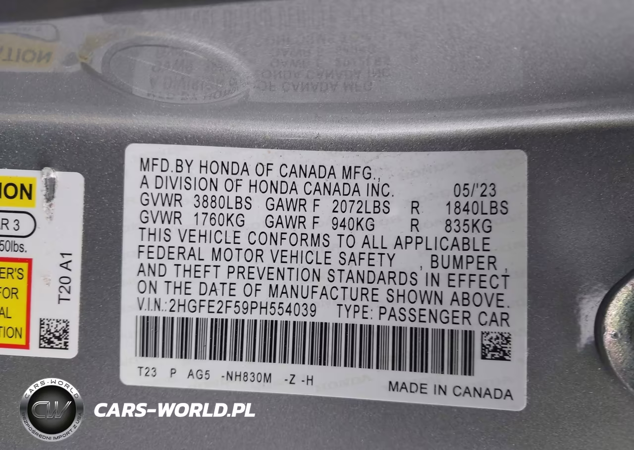 2023 Honda Civic Sport VIN:2HGFE2F59PH554039 - 9
