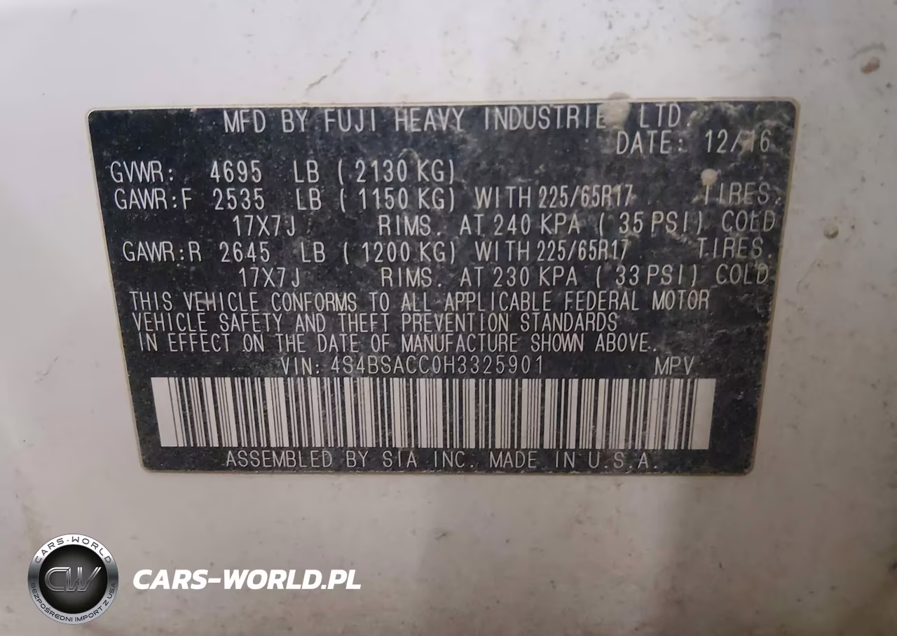 2017 Subaru Outback 2.5I Premium VIN:4S4BSACC0H3325901 - 9