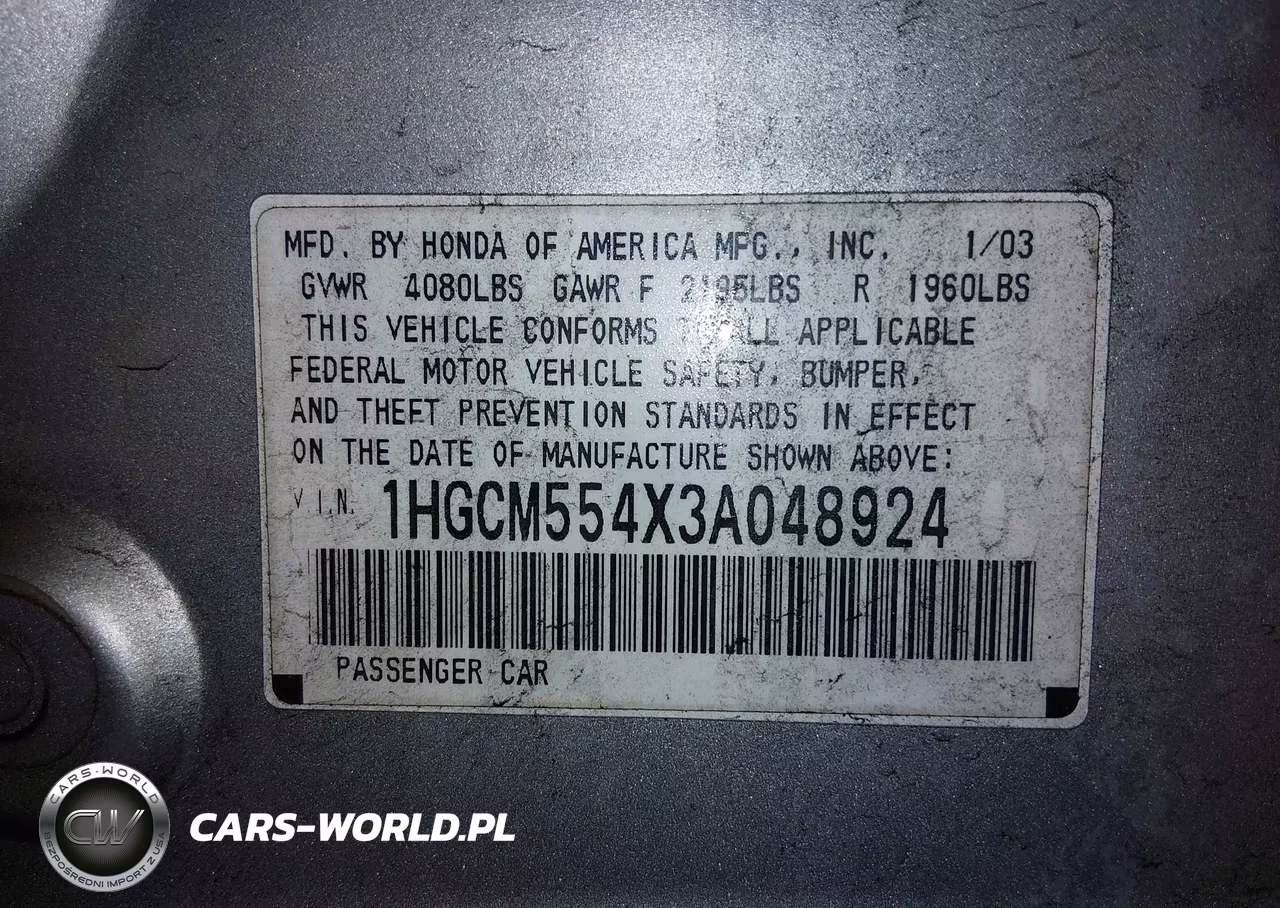 2003 Honda Accord 2.4 Lx VIN:1HGCM554X3A048924 - 9