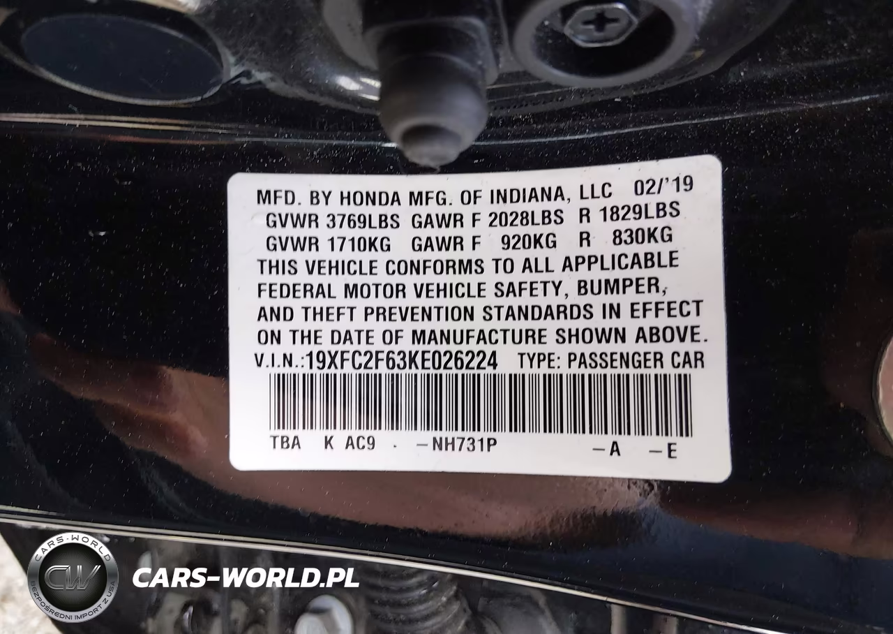 2019 Honda Civic Lx VIN:19XFC2F63KE026224 - 9