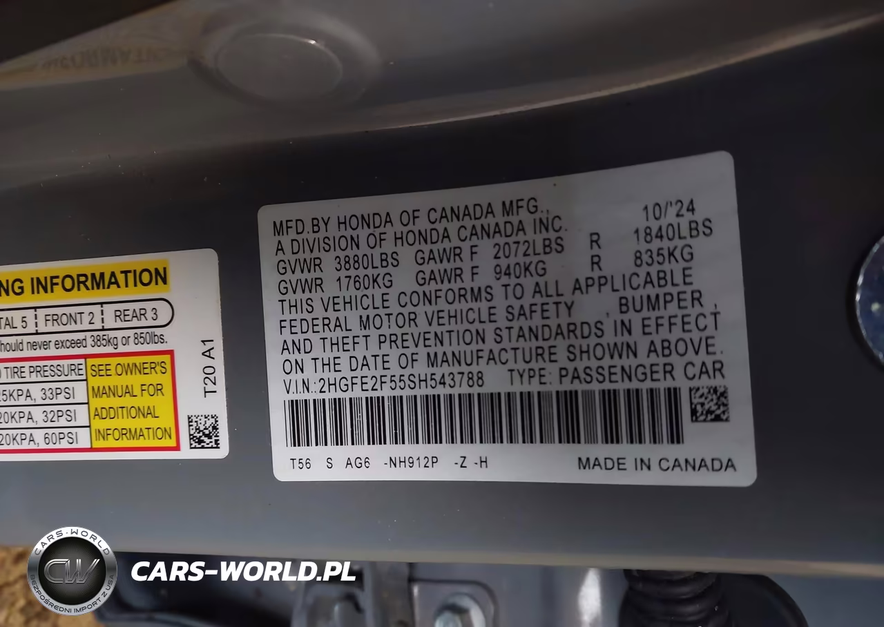2025 Honda Civic Sport VIN:2HGFE2F55SH543788 - 9