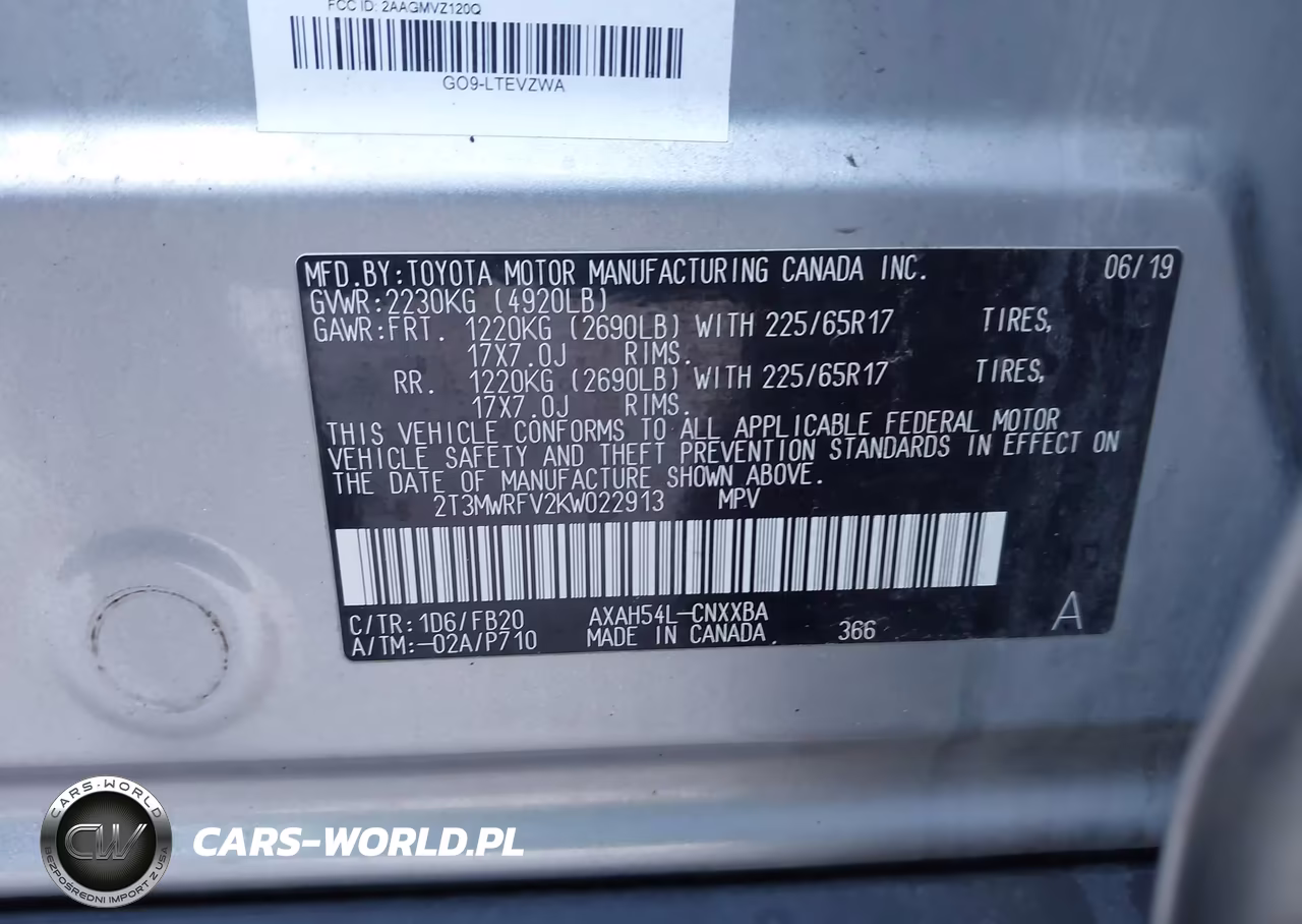 2019 Toyota Rav4 Hybrid Le VIN:2T3MWRFV2KW022913 - 9