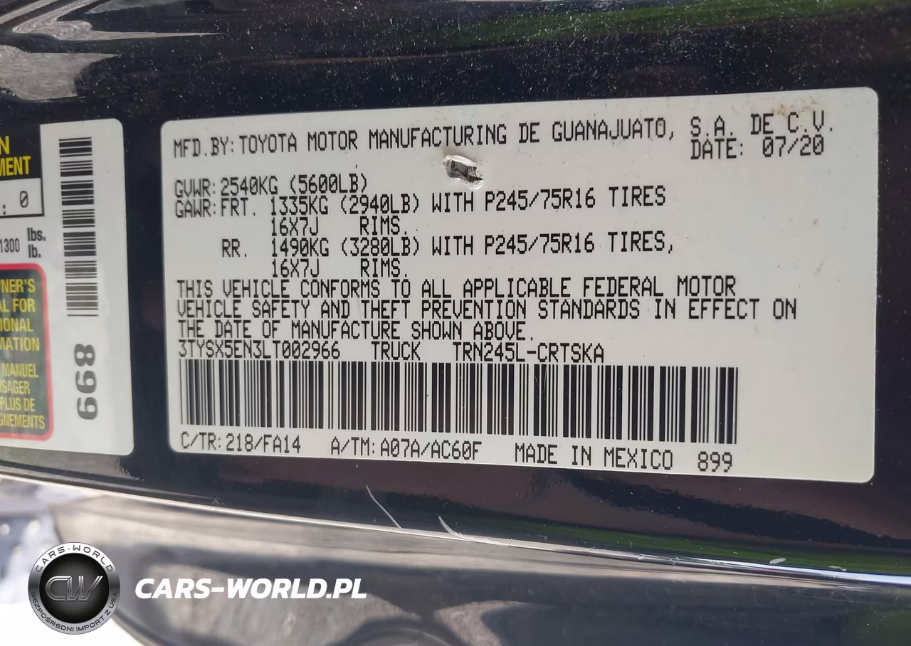2020 Toyota Tacoma Sr VIN:3TYSX5EN3LT002966 - 9