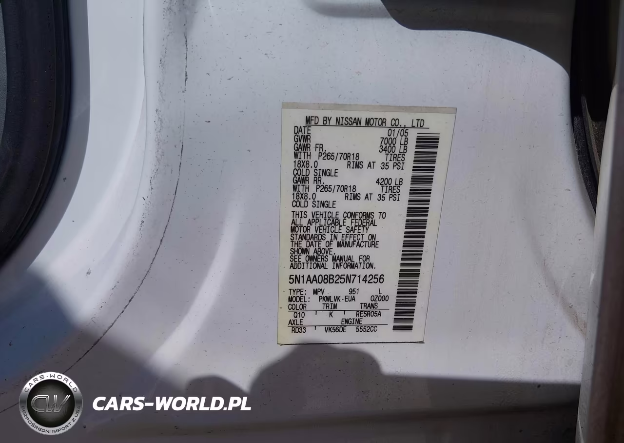 2005 Nissan Armada Le VIN:5N1AA08B25N714256 - 9