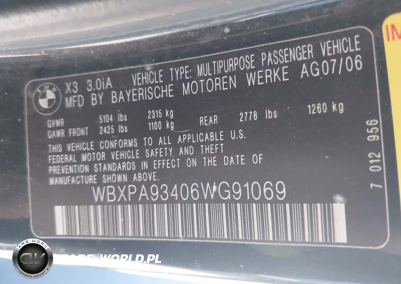 2006 BMW X3 3.0I VIN:WBXPA93406WG91069 - 9