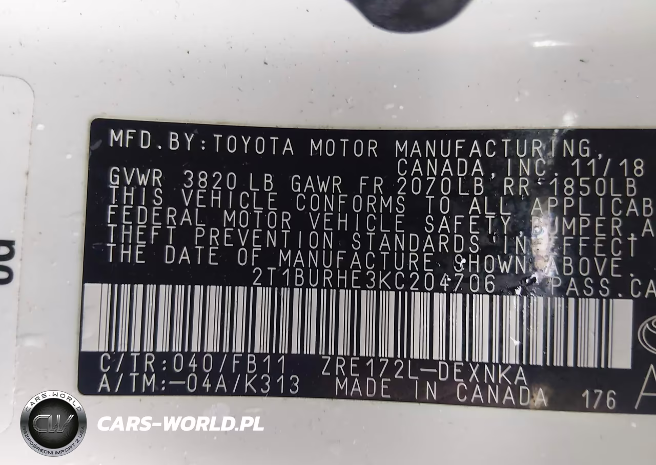 2019 Toyota Corolla Le VIN:2T1BURHE3KC204706 - 9