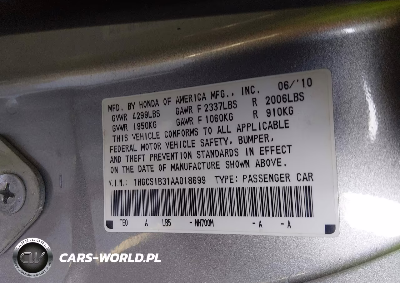2010 Honda Accord 2.4 Lx-S VIN:1HGCS1B31AA018699 - 9